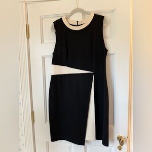 St. John Black Label Black And White Color Block Knit Sleeveless Dress Sz 14
